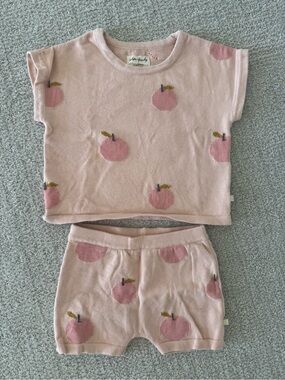 Soft Pink Apple Patterned Knit Kids Set